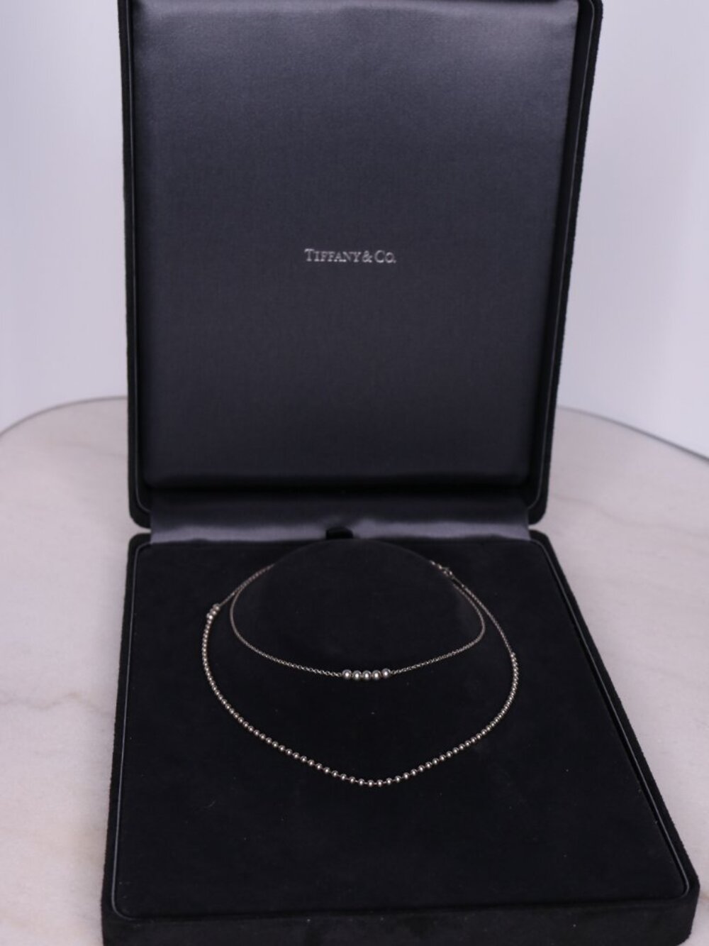 Tiffany & Co. 925 Sterling Silver Double Strand Bead Chain Necklace Set